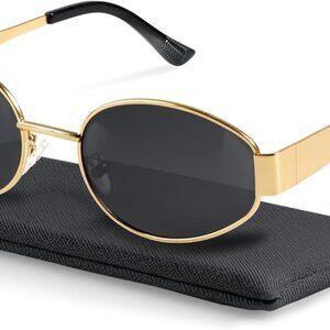 Quiet Luxury Polarized Sunglasses - Oval Glossy Metal Frame, UV400 Protection Sh